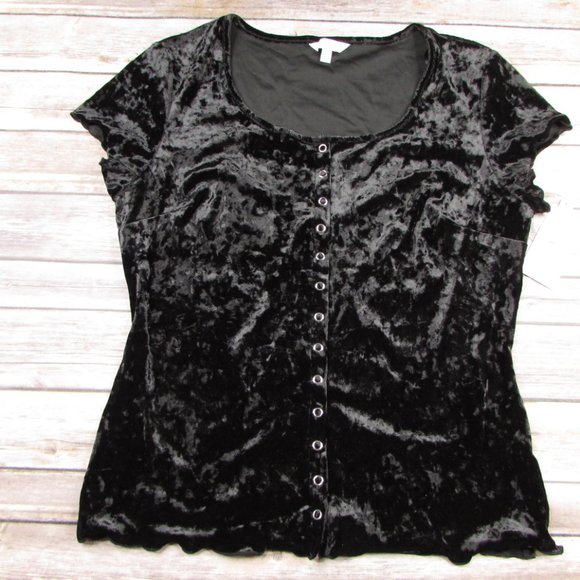 Candies Crushed Velvet Body Con Snap Front Top L - Picture 5 of 6